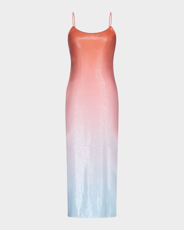 Scoop-Neck Ombre Sequin Midi Dress